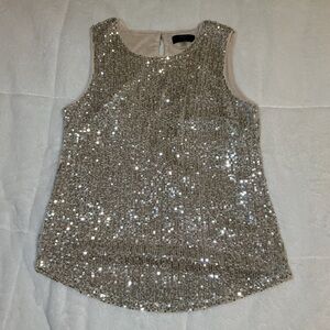 TAHARI Women's Silver Sequin Sleeveless Top